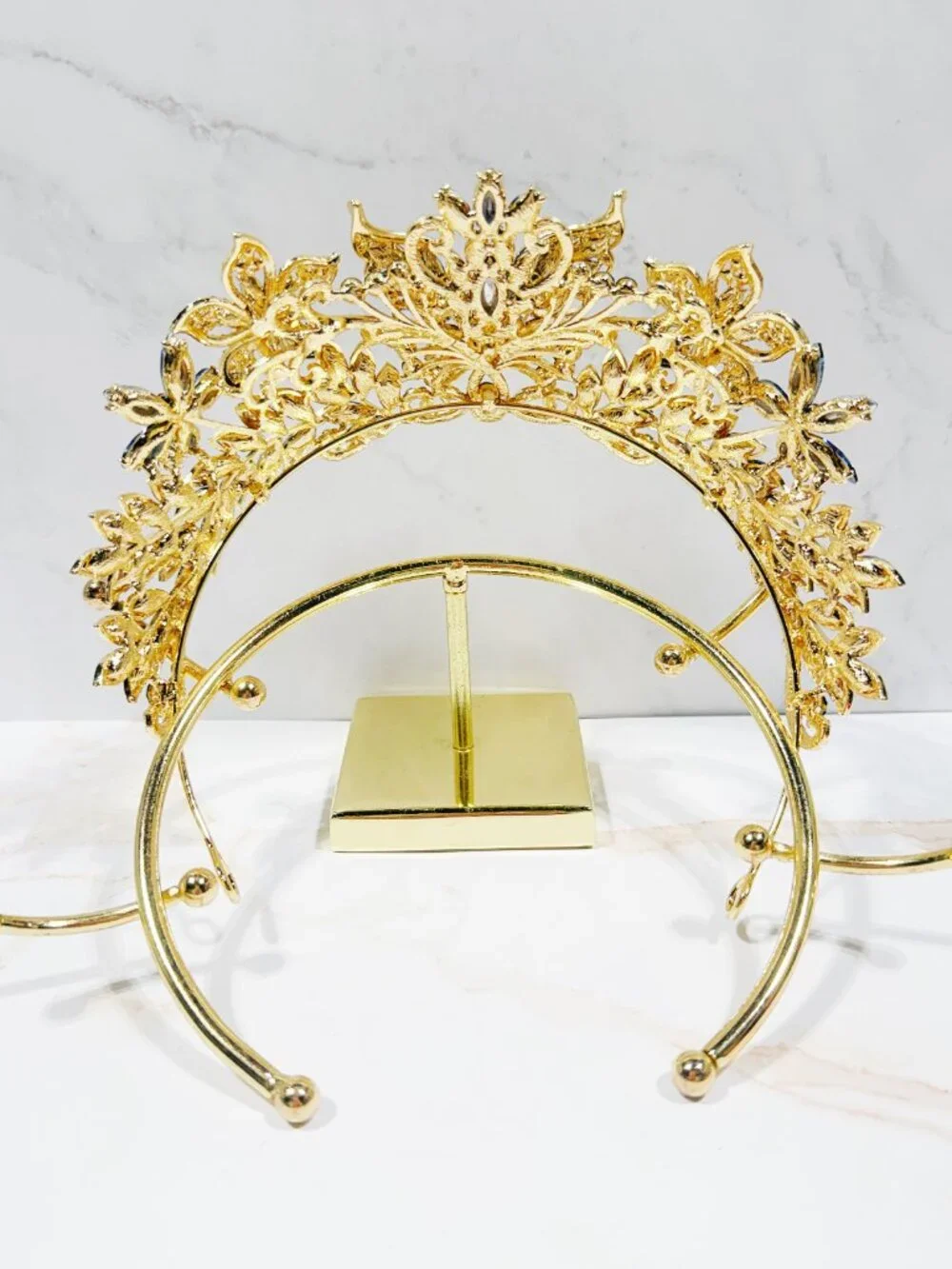 Navy Blue Crystal Butterfly Tiara Crown Gold Tone Pageant Prom Wedding Headpiece